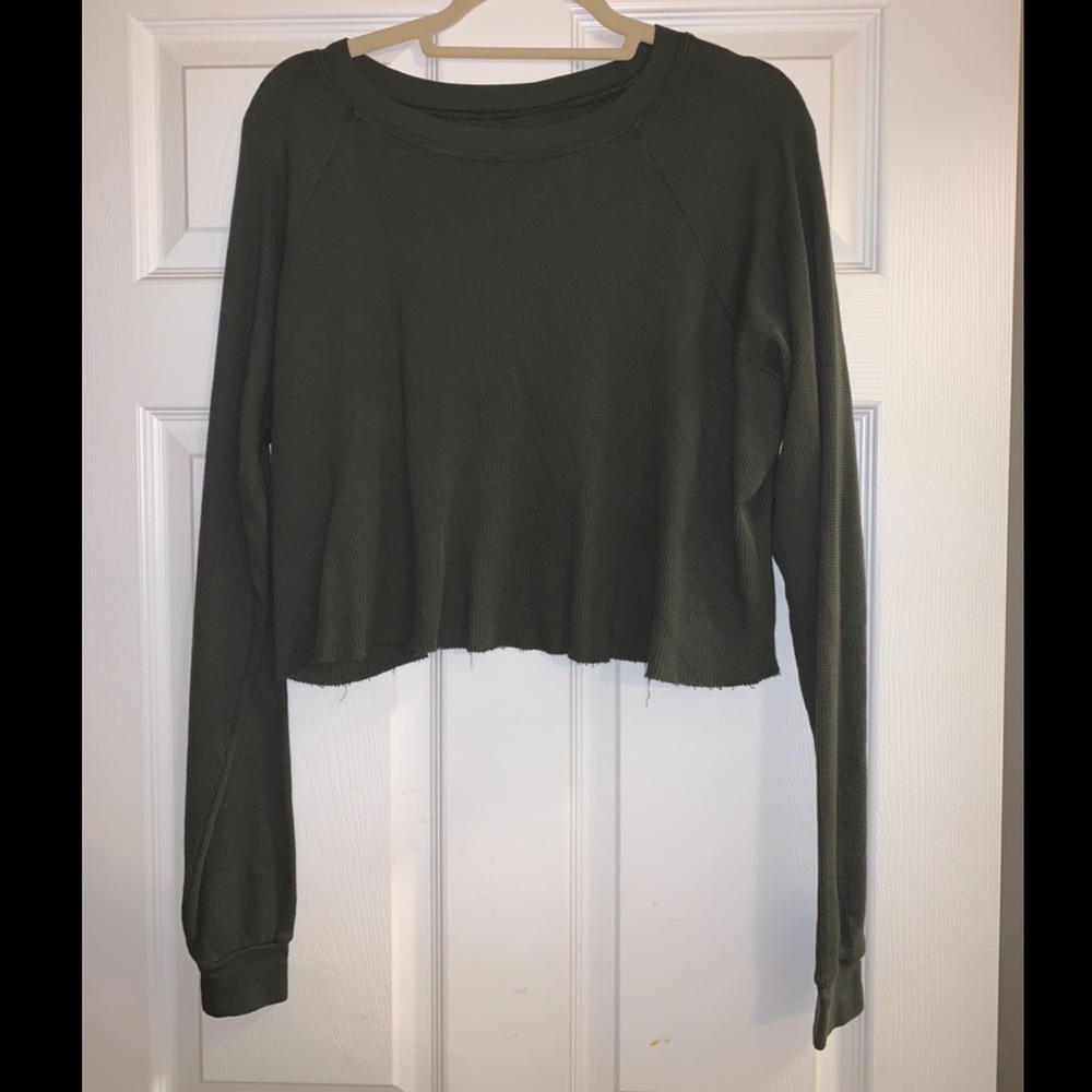 Army green waffle cropped long sleeve